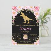 Bloemen Dinosaurus Verjaardag Uitnodiging Meisje T (Staand voorkant)