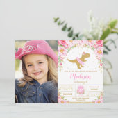 Bloemen Dinosaurus Verjaardags Meisje T-Rex Tutu F Kaart (Staand voorkant)