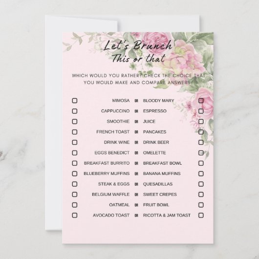 Bloemen dit of dat brunch party spel kaart (Voorkant)