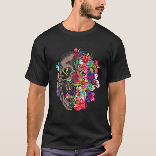 Bloemen Dode Suiker Schedel Bloem Rozen T Shirt (Voorkant)
