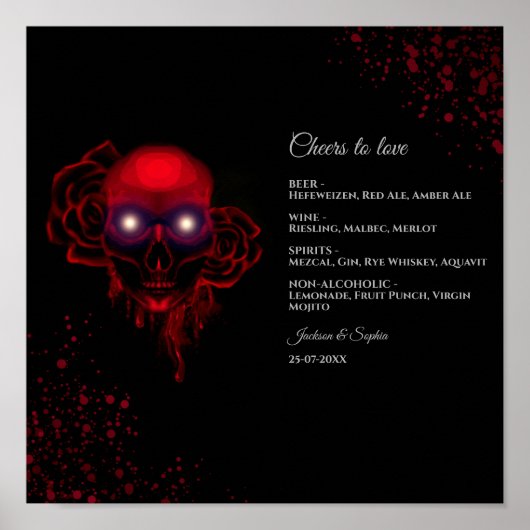 Bloemen donker moody gothic schedel drinken menu t poster (Voorkant)
