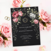 Bloemen Donker Moody Monogram Bruiloft Kaart