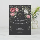 Bloemen Donker Moody Monogram Bruiloft Kaart (Staand voorkant)