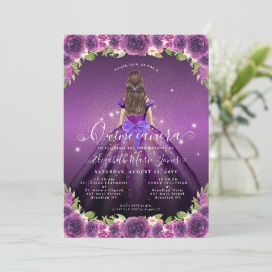Bloemen Donker Paarse Gouden Glam Prinses Quincean Kaart (Staand voorkant)