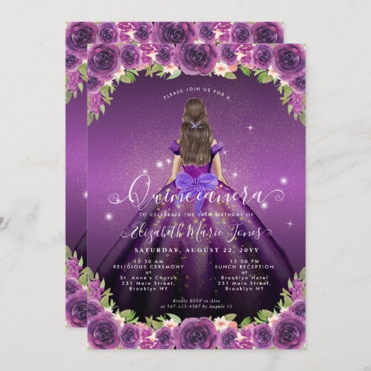 Bloemen Donker Paarse Gouden Glam Prinses Quincean Kaart (Voorkant / Achterkant)