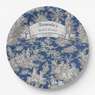  Bloemen Donkerblauw Toile de Jouy Douche Papieren Bordje
