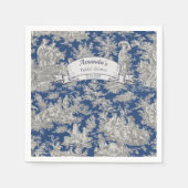 Bloemen Donkerblauw Toile de Jouy Douche Servet (Voorkant)