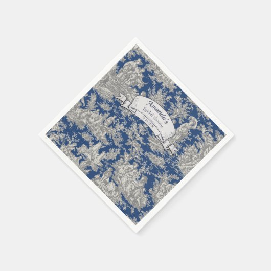  Bloemen Donkerblauw Toile de Jouy Douche Servet (Hoek)