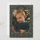 Bloemen Donkergroene Kerstfotokaart Feestdagenkaart (Voorkant)