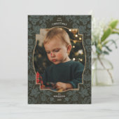 Bloemen Donkergroene Kerstfotokaart Feestdagenkaart (Staand voorkant)