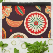  Bloemen Donkerrood Bloemenpatroon Theedoek (Gevouwen)