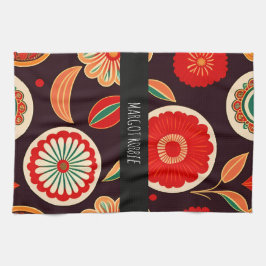 Bloemen Donkerrood Bloemenpatroon Theedoek