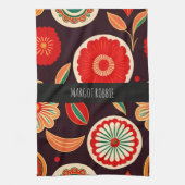  Bloemen Donkerrood Bloemenpatroon Theedoek (Verticaal)