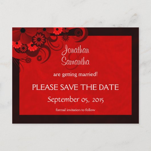 Bloemen Donkerrood Gothic Save The Date Aankondigi Aankondigingskaart (Achterkant)