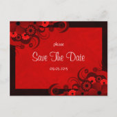 Bloemen Donkerrood Gothic Save The Date Aankondigi Aankondigingskaart (Voorkant)
