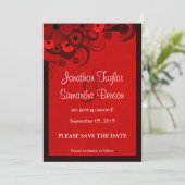 Bloemen Donkerrood Gothic Save The Date Aankondigi Kaart (Staand voorkant)