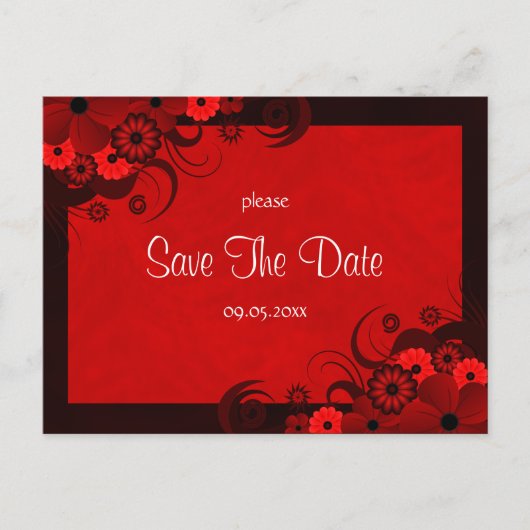 Bloemen Donkerrood Gothic Save The Date Briefkaart (Voorkant)