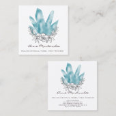 Bloemen Doodle Blue Crystals Vierkante Visitekaartje (Voorkant / Achterkant)