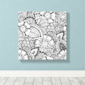 Bloemen Doodle Patroon 6 Canvas Afdruk (Insitu (Houten vloer))