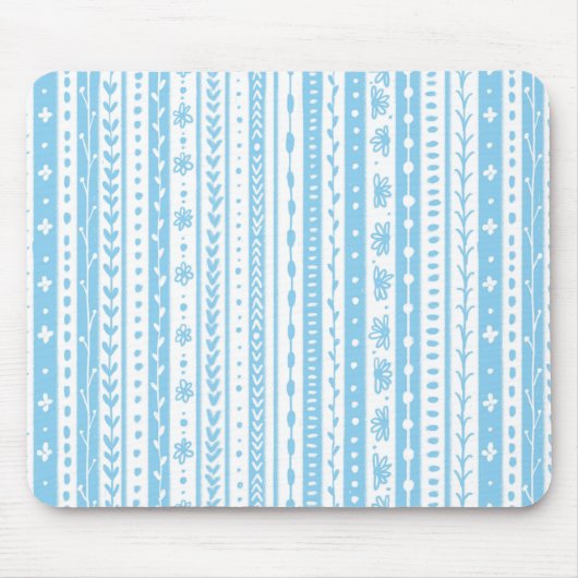 Bloemen doodle strepen in baby blauw en wit muismat (Voorkant)