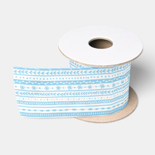 Bloemen doodle strepen in baby blauw en wit satijnen lint