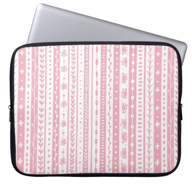 Bloemen doodle strepen laptop sleeve (Voorkant)