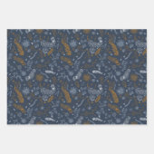 Bloemen doodles in blauw inpakpapier vel (Voorkant)