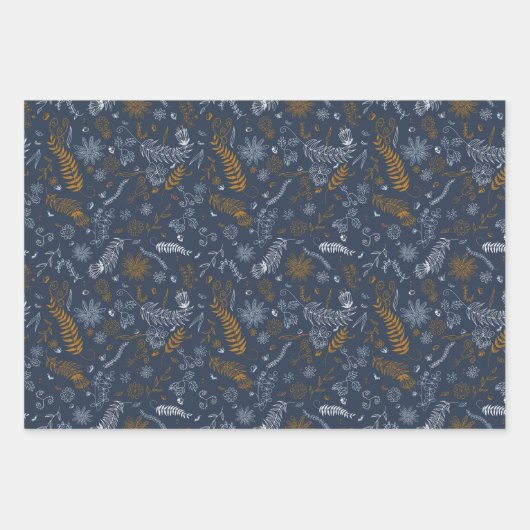 Bloemen doodles in blauw inpakpapier vel (Voorkant)