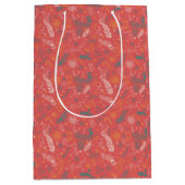 Bloemen doodles in sinaasappel en rood medium cadeauzakje (Voorkant)