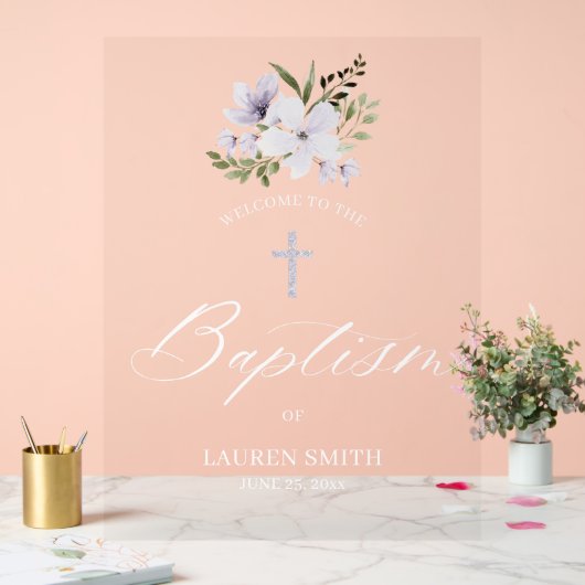 Bloemen doop doopsel Elegant Script Acryl Bord (Huwelijk)