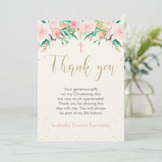 Bloemen Doop of Doop Dankkaart Kaart (Staand voorkant)