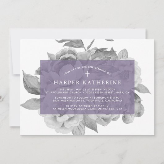  Bloemen doopuitnodiging | Violet Kaart (Voorkant)