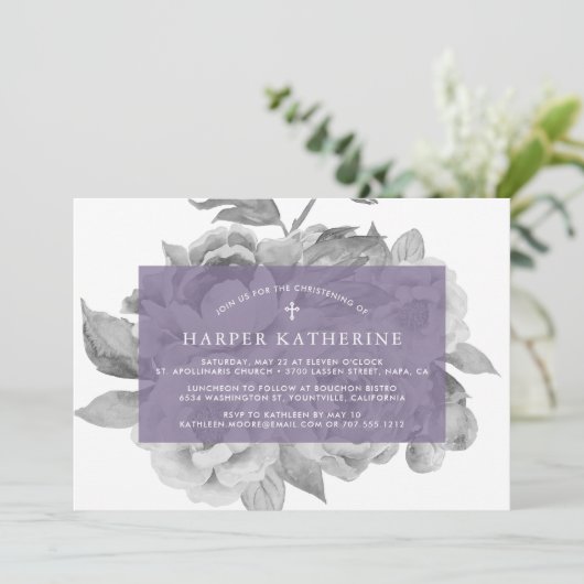  Bloemen doopuitnodiging | Violet Kaart (Staand voorkant)