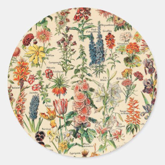  bloemen door Adolphe Millot Ronde Sticker (Voorkant)