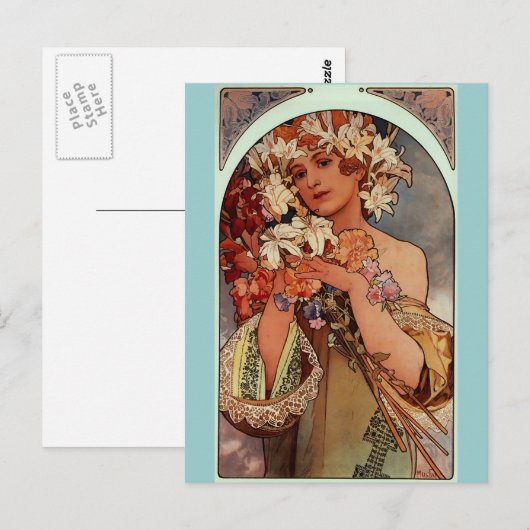 Bloemen - door Alphonse Mucha Briefkaart (Voorkant / Achterkant)