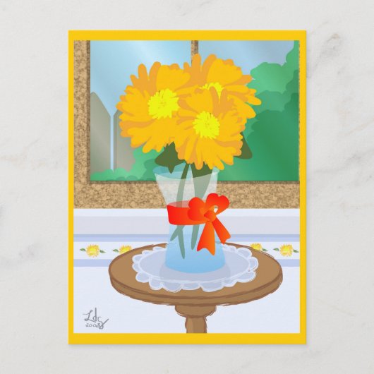 Bloemen door een Briefkaart van het Venster (Voorkant)