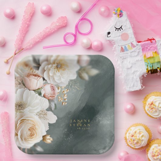 Bloemen Drama Bruiloft Groen ID1022 Papieren Bordje (Feest)