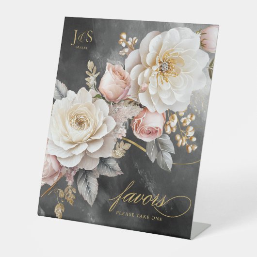 Bloemen Drama Bruiloft Gunsten Charcoal ID1022 Reclamebord Met Voetstuk (Voorkant)
