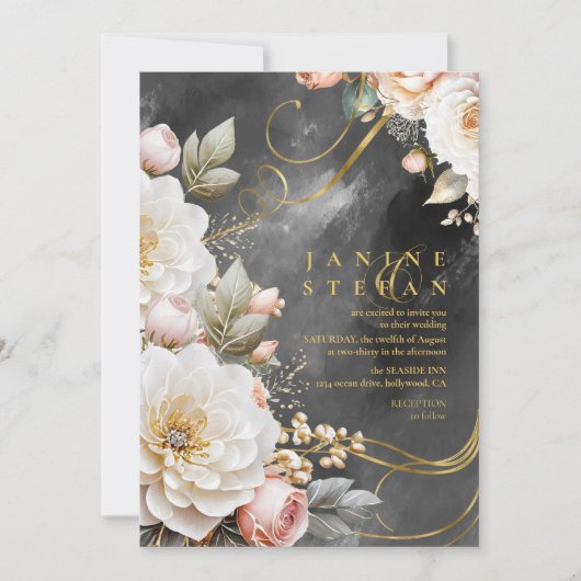 Bloemen Drama Bruiloft Houtskool ID1022 Kaart (Voorkant)