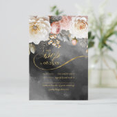 Bloemen Drama Bruiloft Houtskool ID1022 RSVP Kaartje (Staand voorkant)