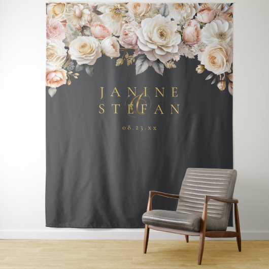 Bloemen Drama Bruiloft Houtskool ID1022 Wandkleed (In situ)