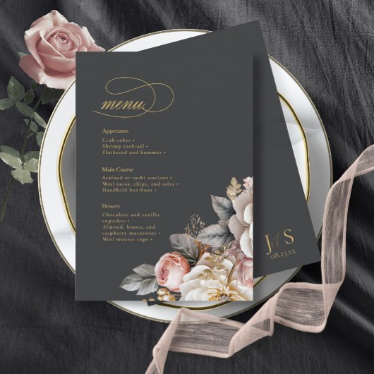 Bloemen Drama Bruiloft Menu Houtskool ID1022