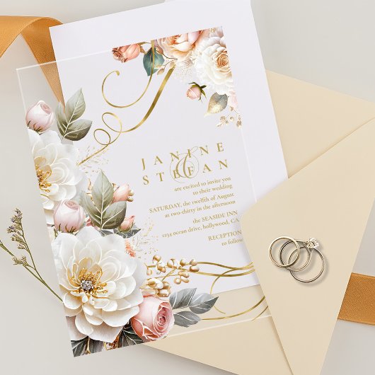 Bloemen Drama Huwelijk Transparant ID1022 Acryl Uitnodigingen