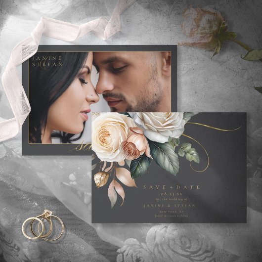 Bloemen Drama Trouwfoto Charcoal ID1022 Save The Date