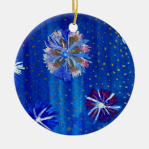 Bloemen Drawing Blue Circle Ornament