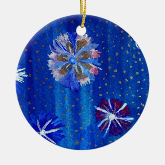 Bloemen Drawing Blue Circle Ornament (Voorkant)