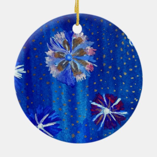 Bloemen Drawing Blue Circle Ornament (Achterkant)