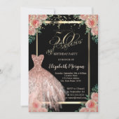 Bloemen, Dress, Confetti Roos Gold 50th Birthday Kaart (Voorkant)