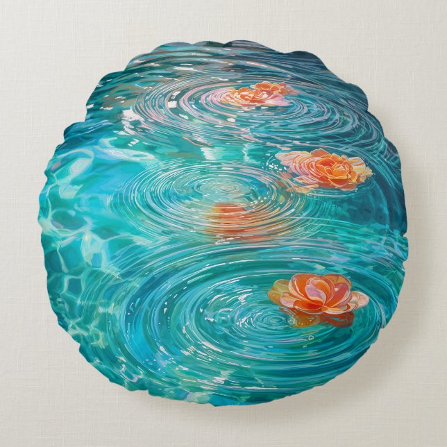 Bloemen Drijvend op Water  Rond Kussen (Voorkant)