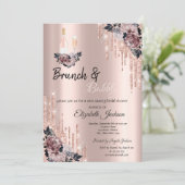 Bloemen, Drips Brunch & Bubbly Bruidsfeest Kaart (Staand voorkant)